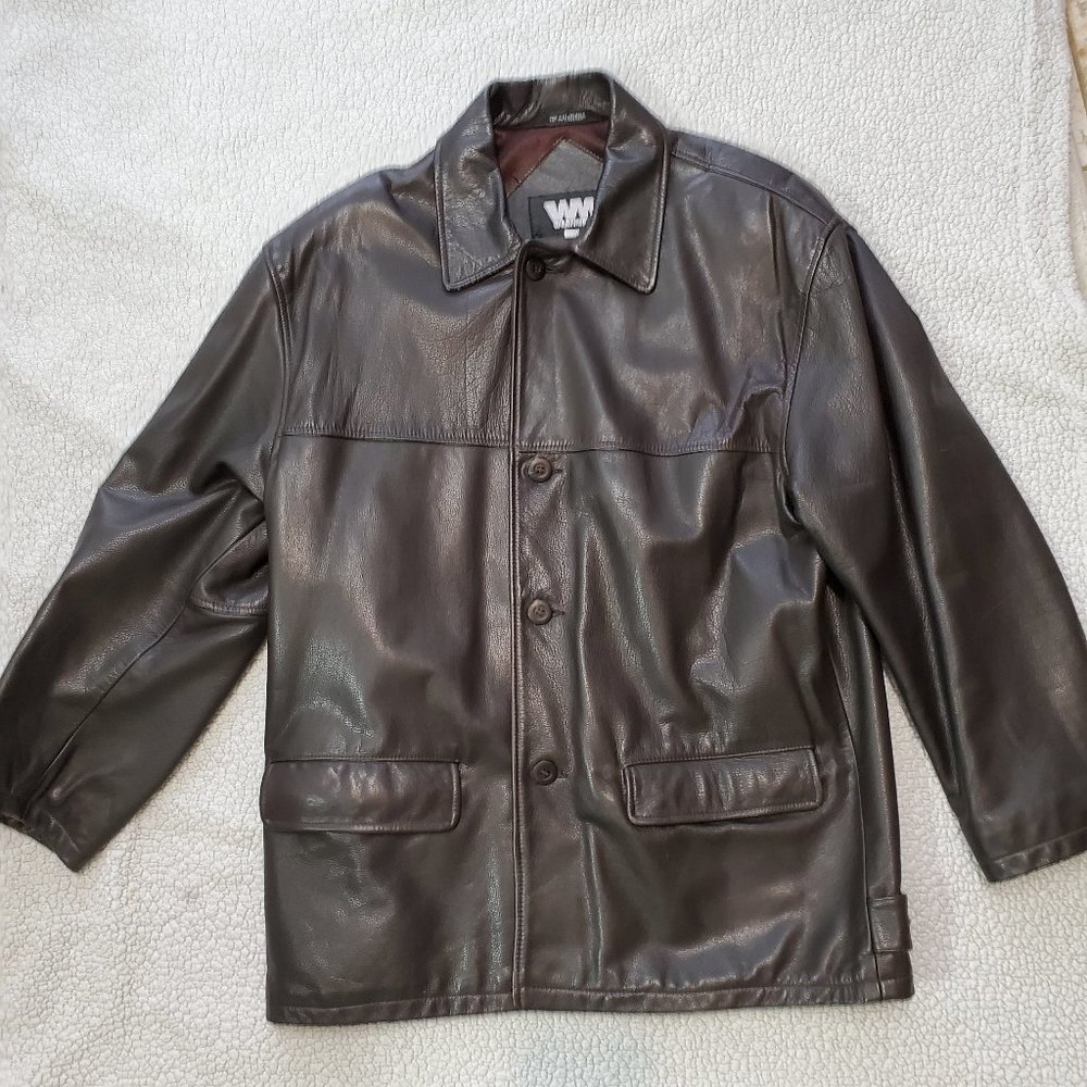 100% leather deep cocao brown coat
